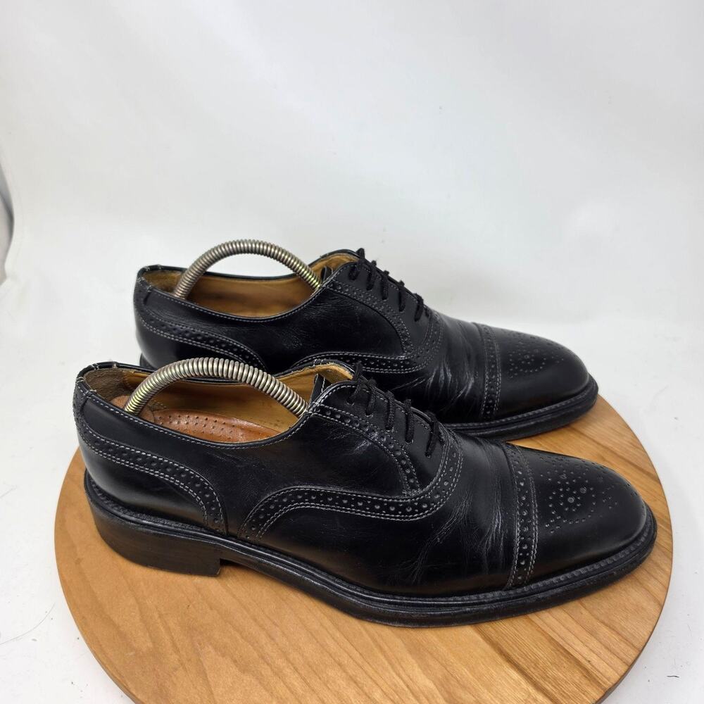 Canali Shoes Mens 9 Cap Toe Oxford Black Leather Medallion Dressy Formal Office